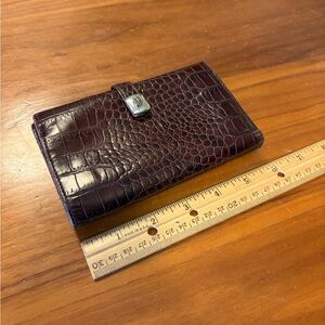 Vintage Ralph Lauren Croc-Embossed Leather Wallet Brown Bifold Silver Clasp